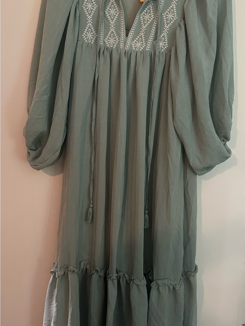 Flying Tomato Sage Green Embroidered Maxi Dress